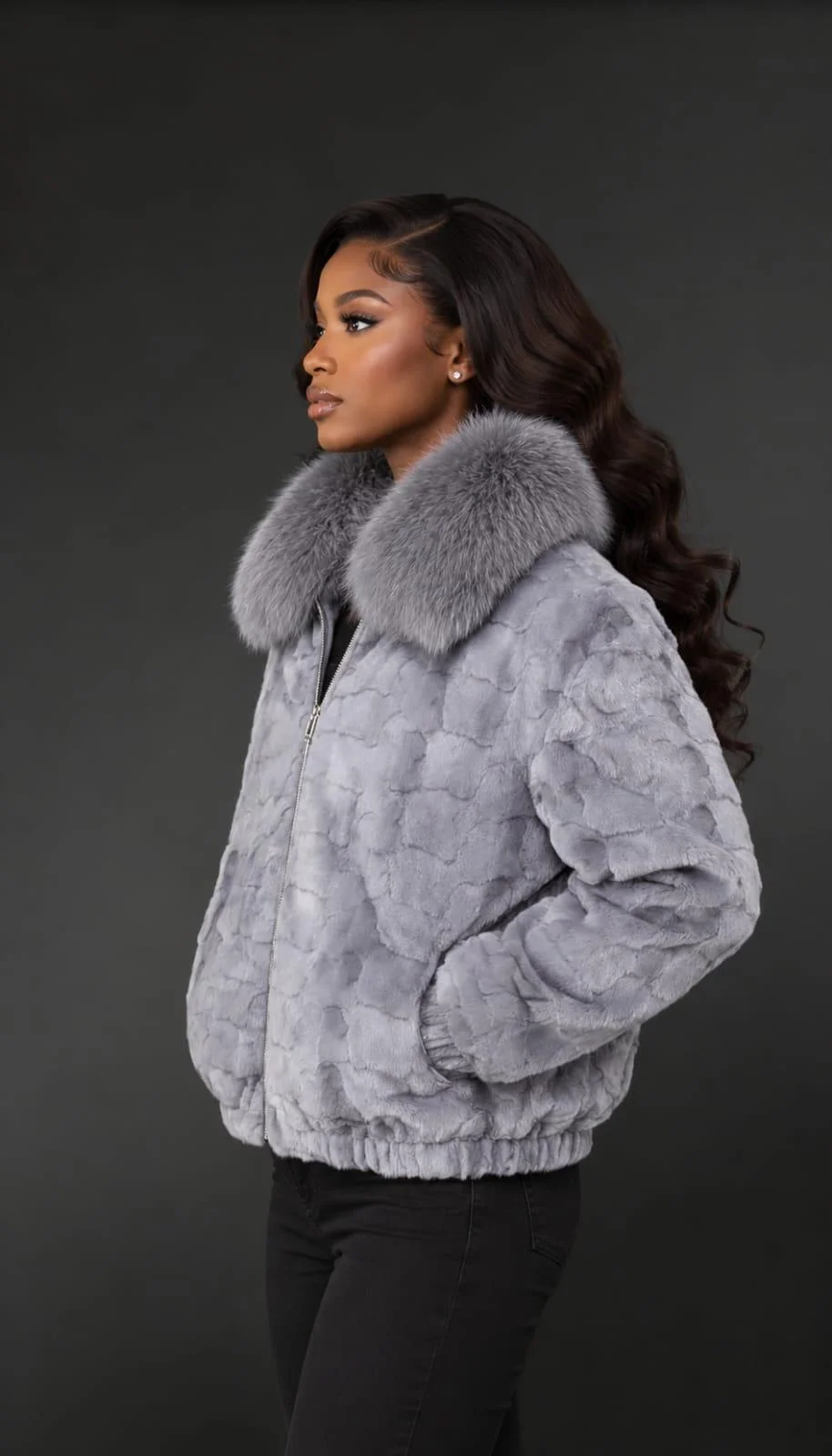 Women’s Classic Mink Bomber in Blue Iris - Image 5
