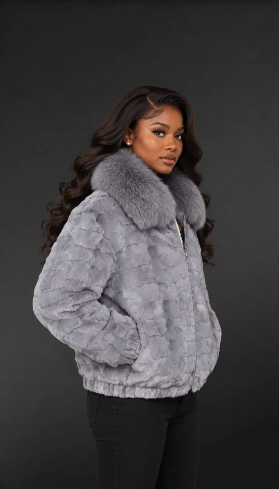 Women’s Classic Mink Bomber in Blue Iris - Image 4
