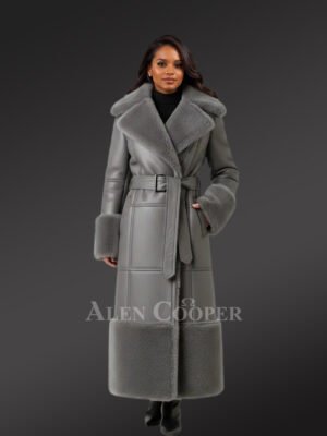 Women’s Full Length Grey Shearling Coat