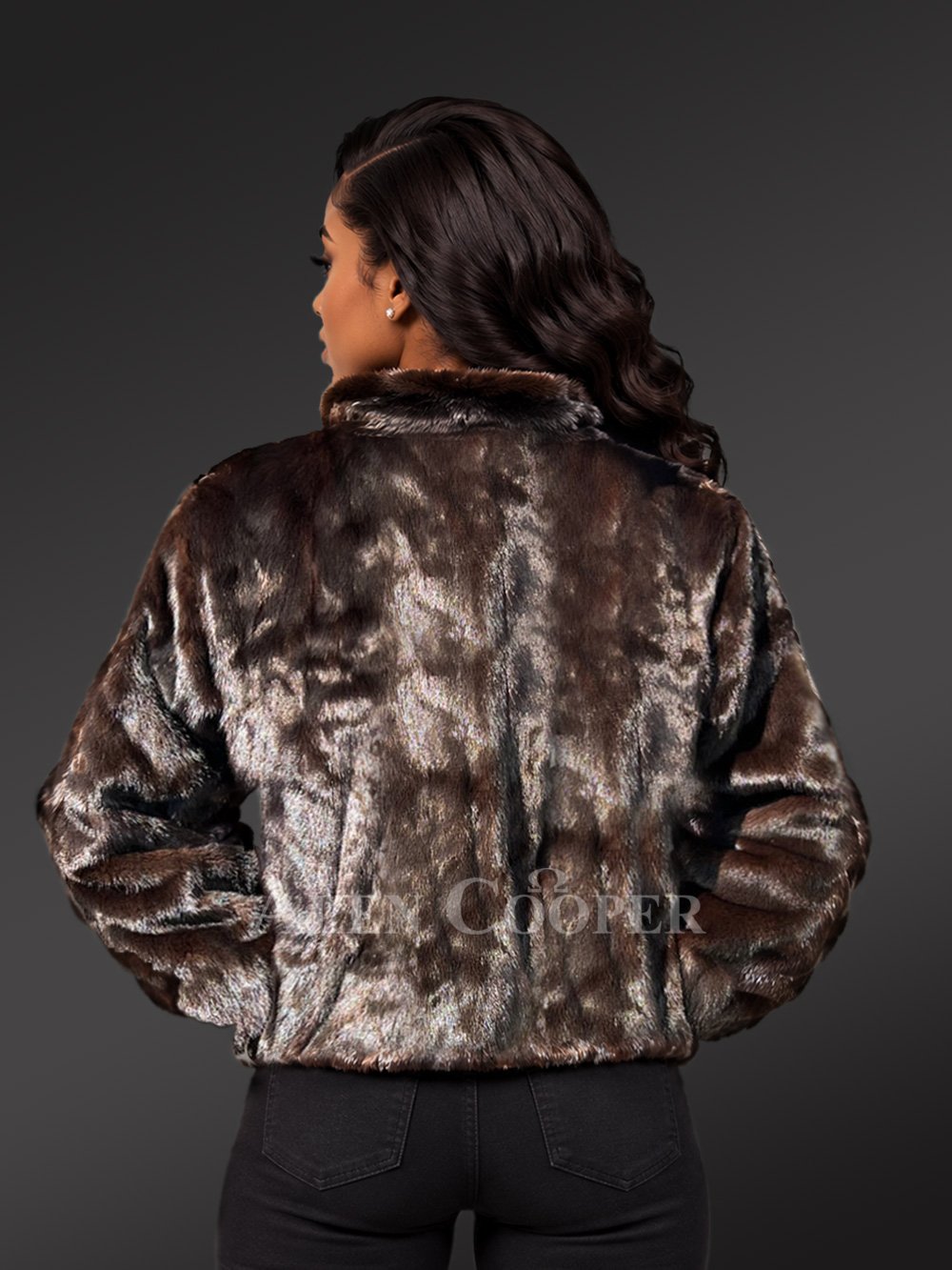 Women’s Full Mink Turtle Neck Bomber Jacket - Image 4
