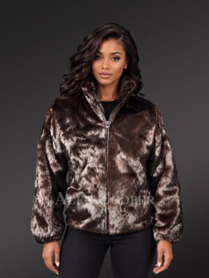 Women’s Full Mink Turtle Neck Bomber Jacket