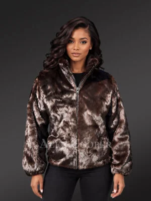Women’s Full Mink Turtle Neck Bomber Jacket